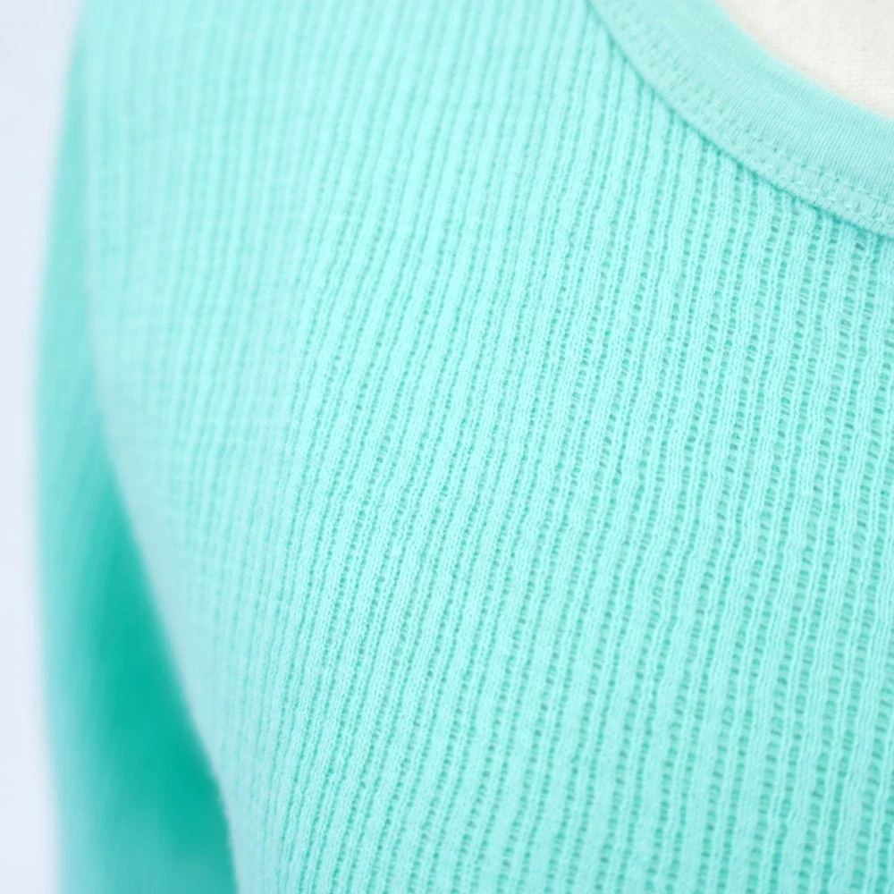 J. Crew -Medium- Ribbed Knit Teal T-Shirt Crew Neck Top Cotton Polyester Elastan
